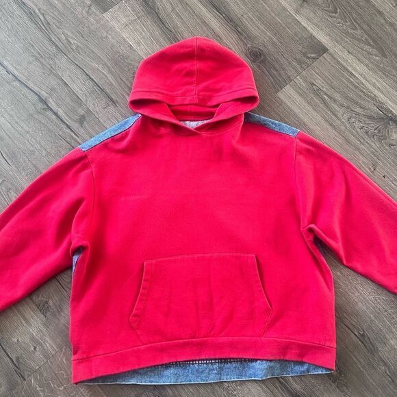 Zara Unique  Hooded Sweatshirt w/ Denim Jean Jacket Back Oversized Small - Picture 2 of 6